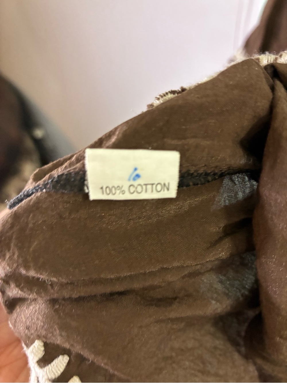 Brown Boho Embroidered Peasant Top with White Trim - Picture 3 of 6
